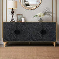 4-Door Vintage Storage Cabinet Sideboard Credenza Wood Buffet Accent Cabinet TV Stand with Symmetrical Carvings design, Black/White