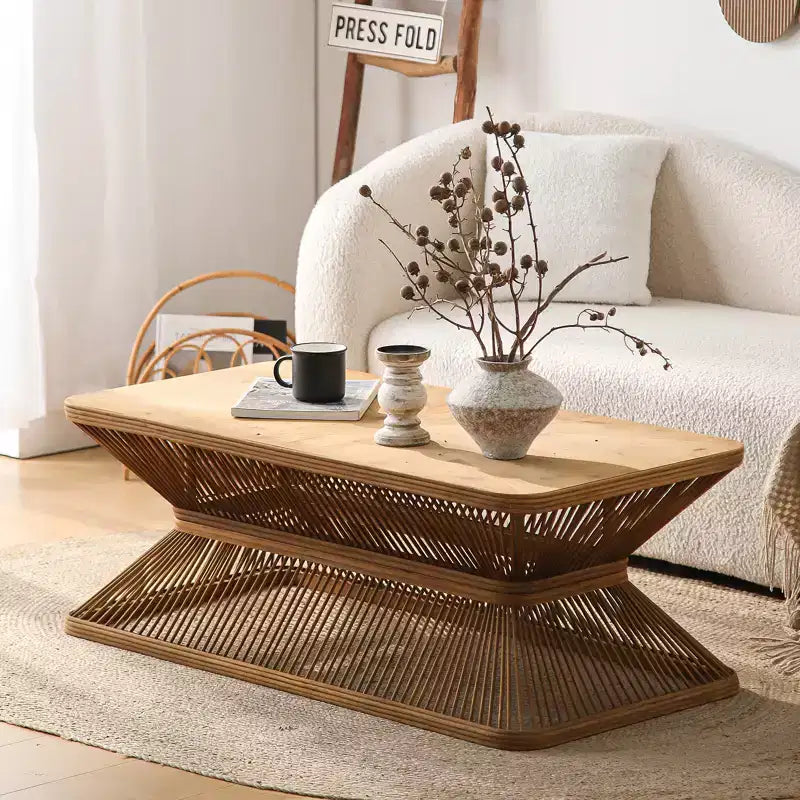 Mid-Century Modern Bamboo Rectangular Coffee Table