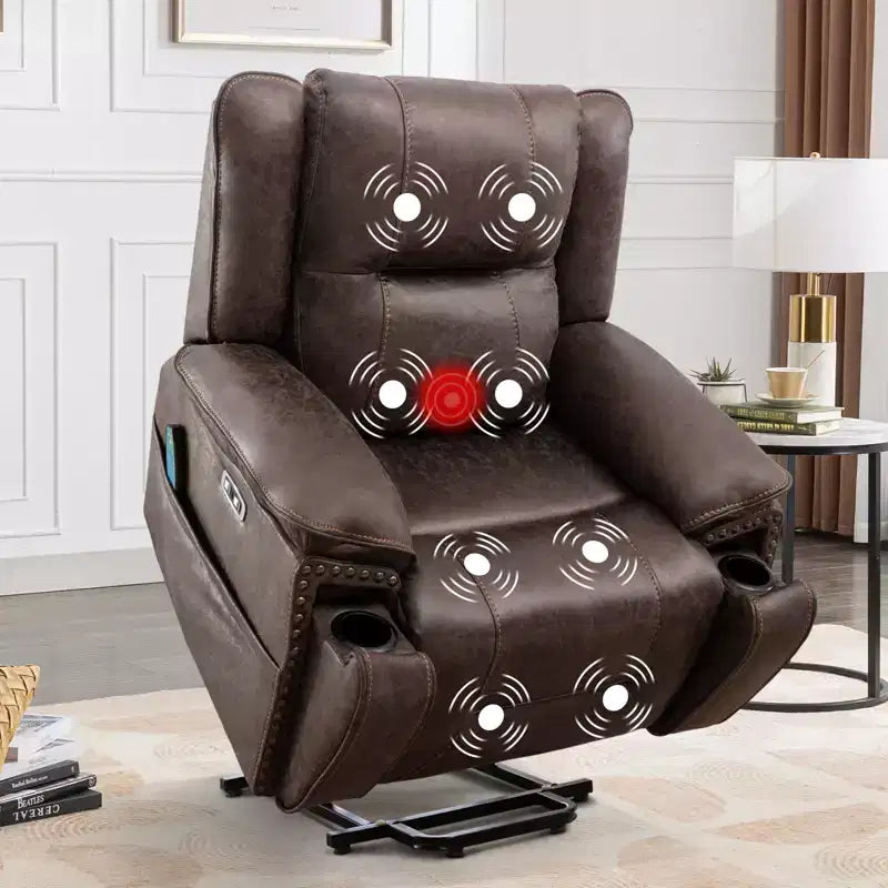 Massage Lift Recliner Chair with Heat and Vibration, Upholstered Reclining Chair with Cup Holder, Storage Pocket, USB Port for Living Room