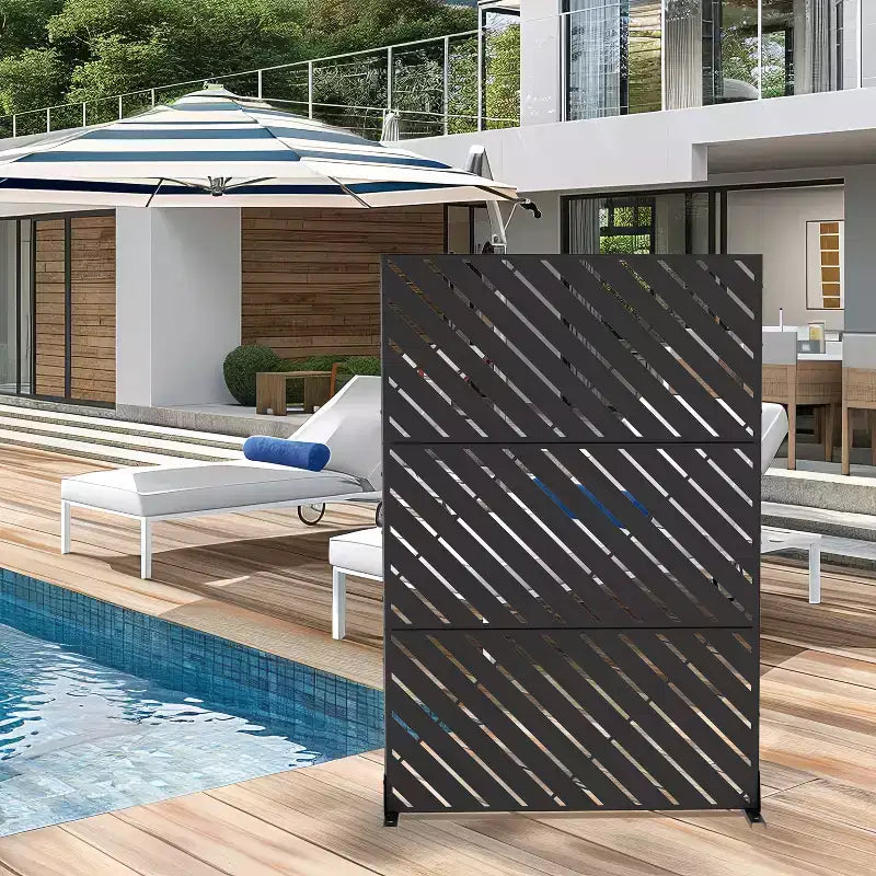 72 inch Rectangle Metal Galvanized Room Divider Freestanding Privacy Screen Garden Fence Outdoor Black