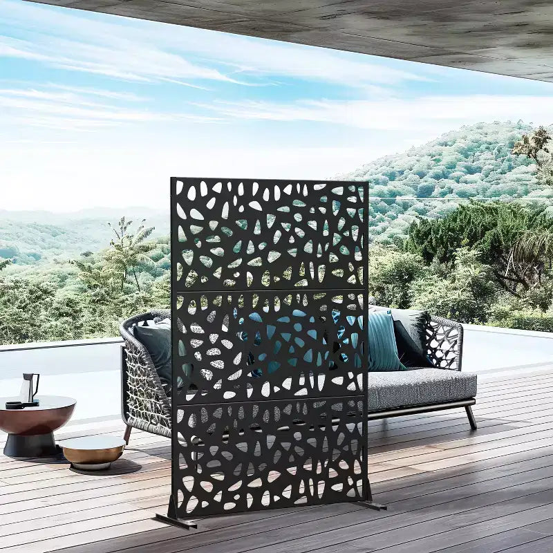 72 inch Galvanized Frame Room Divider Privacy Screen Freestanding Garden Fence Patio Black