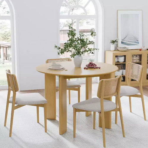 42 Wood Round Dining Table for 4, Farmhouse Modern Kitchen & Dining Room Table