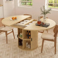 Extendable Dining Table 43-59 for 4-6 People, Solid Wood Top with Fluted Slide Door & 8-Compartment Storage, Space Saving Furniture