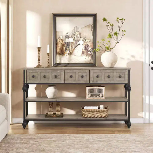 Sofa Table with Storage Drawers, 3 Tier Metal Console TableEntrywayTable, Behind Couch Table, Hallway Table for Entry, Living Room