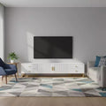 White TV Console with 4 Drawers and Cabinet Storage for Living Room, Fits TVs up to 70 Inch