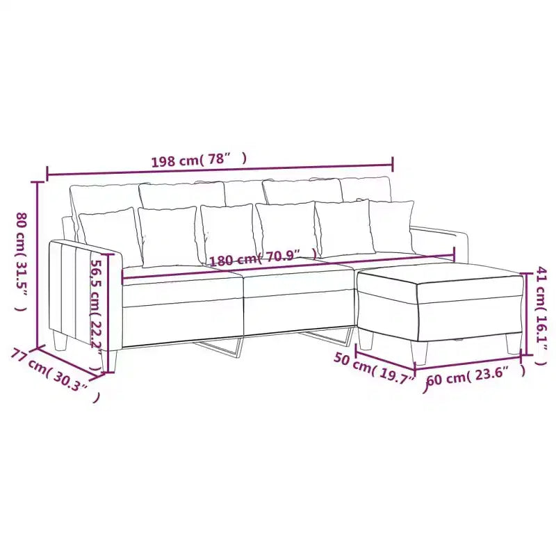 Sofá de 3 plazas Sofá sillón con reposapiés para sala de estar de tela