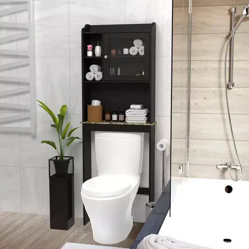 Armario de almacenamiento para encima del inodoro de 68 pulgadas con estantes abiertos, armario de almacenamiento de madera para el baño del hogar