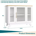 35.8 Aparador blanco puro, aparador con puertas de cristal estriado, tirador dorado, estante ajustable, mesa consola para cocina y sala de estar