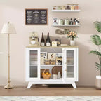 35.8 Aparador blanco puro, aparador con puertas de cristal estriado, tirador dorado, estante ajustable, mesa consola para cocina y sala de estar