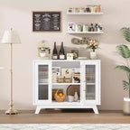 35.8 Aparador blanco puro, aparador con puertas de cristal estriado, tirador dorado, estante ajustable, mesa consola para cocina y sala de estar