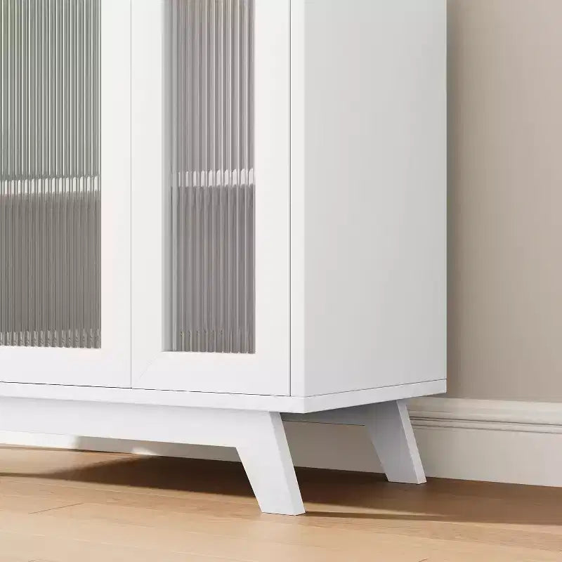 35.8 Aparador blanco puro, aparador con puertas de cristal estriado, tirador dorado, estante ajustable, mesa consola para cocina y sala de estar