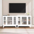 35.8 Aparador blanco puro, aparador con puertas de cristal estriado, tirador dorado, estante ajustable, mesa consola para cocina y sala de estar