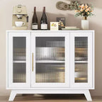 35.8 Pure White Sideboard Buffet Cabinet, Fluted Glass Doors, Gold Handle, Adjustable Shelf, Console Table for Kitchen & Living Room