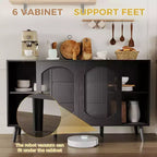 Aparador Buffet con Puertas de Vidrio Estriado y Cajones, Gabinete con Almacenamiento, Aparador Negro para Cocina, Comedor, Sala de Estar
