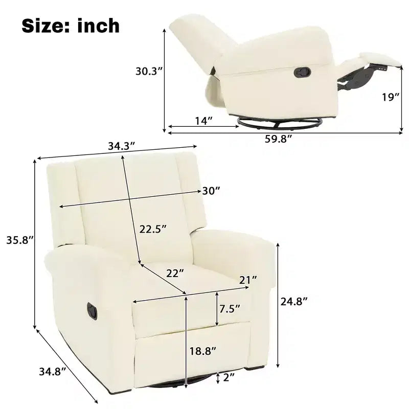 Reclinable manual Ilana Modern con balancín giratorio 360 tapizado en chenilla