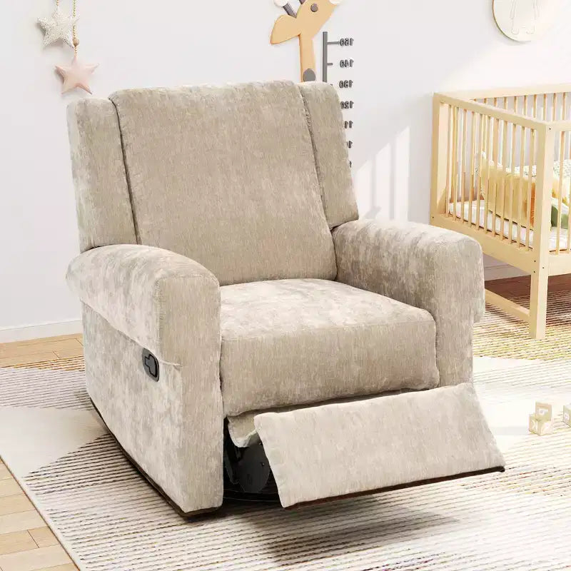 Reclinable manual Ilana Modern con balancín giratorio 360 tapizado en chenilla