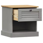 Mesita de noche gris Madera maciza de pino, madera de ingeniería, metal
