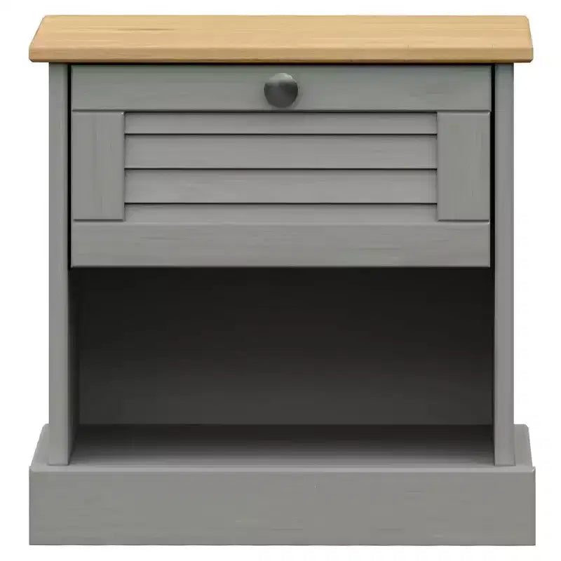 Mesita de noche gris Madera maciza de pino, madera de ingeniería, metal