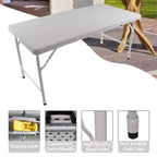 Mesa Plegable de Ratán de 1.2 m, Mesa de Picnic Exterior Portátil Resistente para Fiestas, Cenas, Camping con Asa