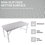 Mesa Plegable de Ratán de 1.2 m, Mesa de Picnic Exterior Portátil Resistente para Fiestas, Cenas, Camping con Asa