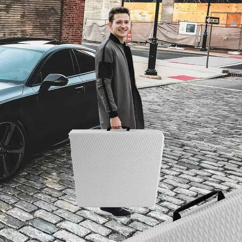 Mesa Plegable de Ratán de 1.2 m, Mesa de Picnic Exterior Portátil Resistente para Fiestas, Cenas, Camping con Asa