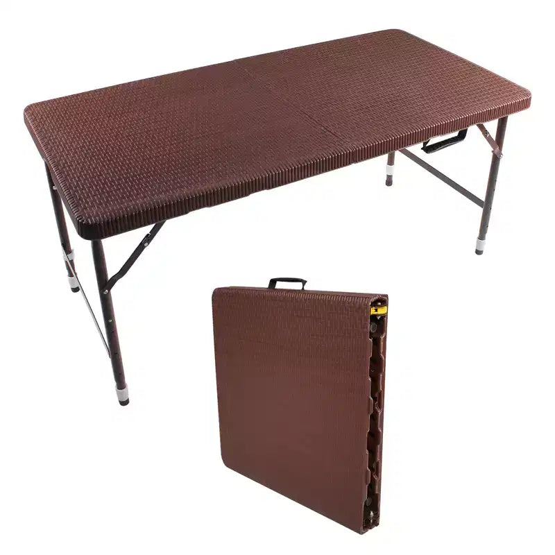 Mesa Plegable de Ratán de 1.2 m, Mesa de Picnic Exterior Portátil Resistente para Fiestas, Cenas, Camping con Asa