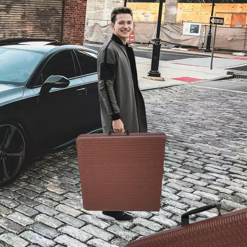 Mesa Plegable de Ratán de 1.2 m, Mesa de Picnic Exterior Portátil Resistente para Fiestas, Cenas, Camping con Asa
