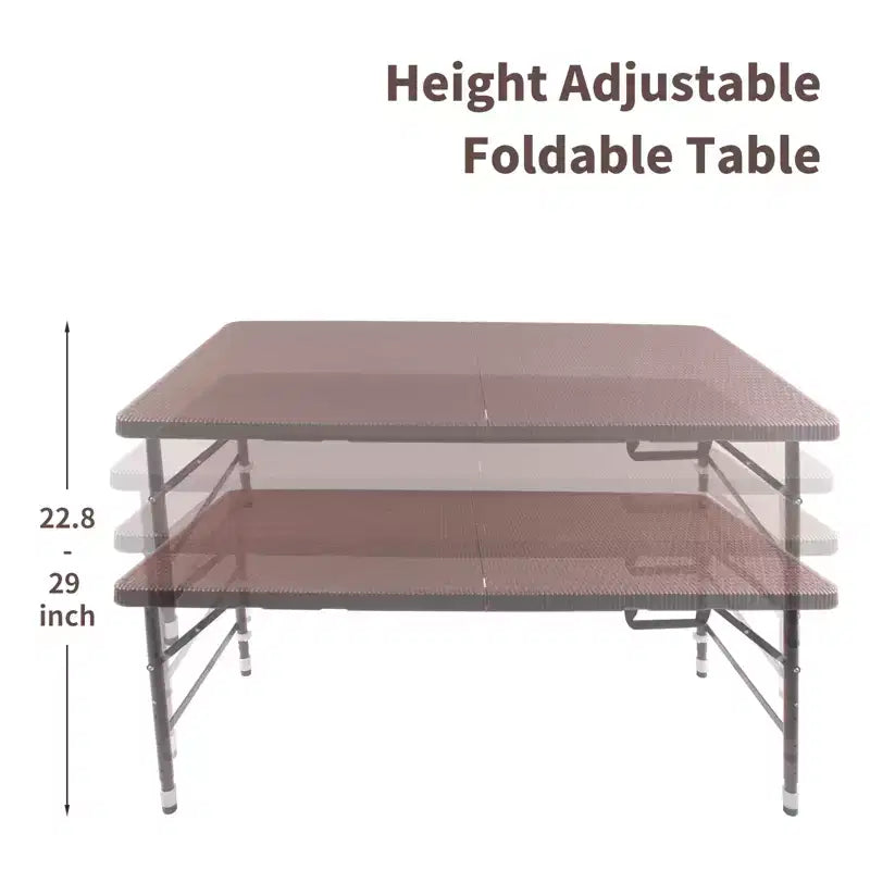 Mesa Plegable de Ratán de 1.2 m, Mesa de Picnic Exterior Portátil Resistente para Fiestas, Cenas, Camping con Asa