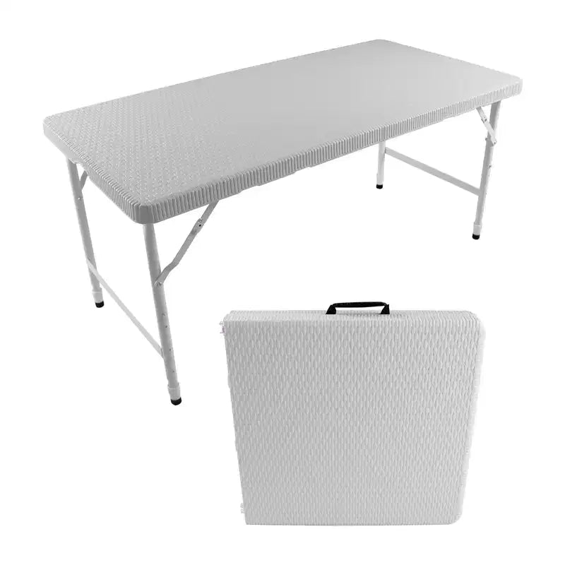 Mesa Plegable de Ratán de 1.2 m, Mesa de Picnic Exterior Portátil Resistente para Fiestas, Cenas, Camping con Asa