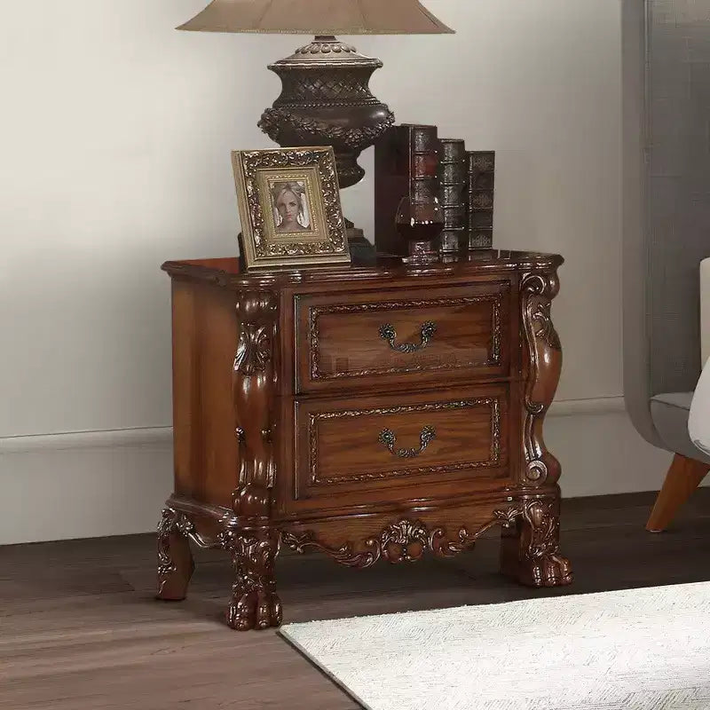 Night Stand with Two Drawer In Traditional Style, Brown