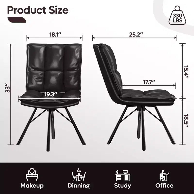 Silla de comedor tapizada, Silla de cocina individual de cuero PU, Silla de escritorio ergonómica para oficina en casa, Silla de mesa suave de 47 cm de altura, Negro