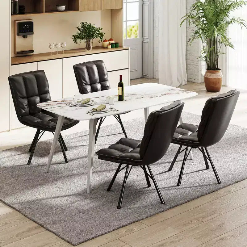 Silla de comedor tapizada, Silla de cocina individual de cuero PU, Silla de escritorio ergonómica para oficina en casa, Silla de mesa suave de 47 cm de altura, Negro