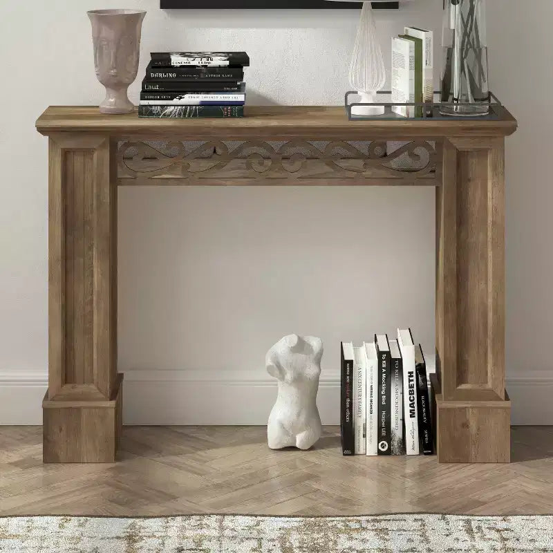 Console Table with Decorative Cutout Design in Brown 46.5 W x 11.6 D x 45.9 H