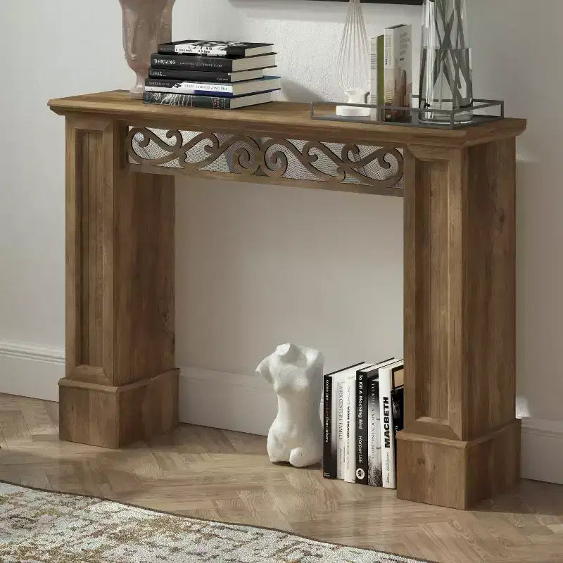 Consola con diseño decorativo calado en marrón 46.5 A x 11.6 P x 45.9 Al