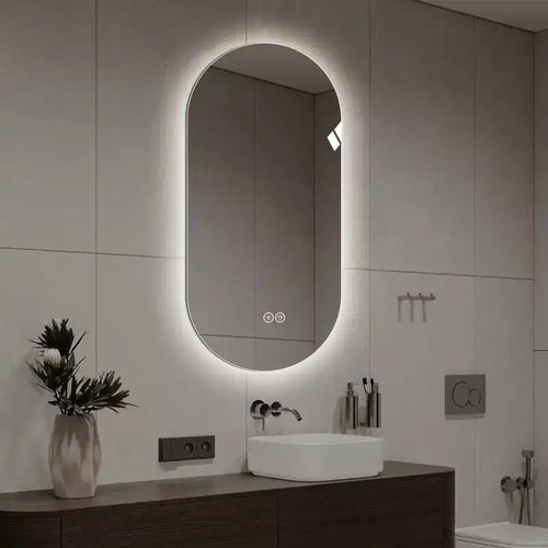 Espejo de baño con tocador inteligente, montado en la pared, con pantalla táctil LED, antiempañamiento, de 48 x 24 pulgadas