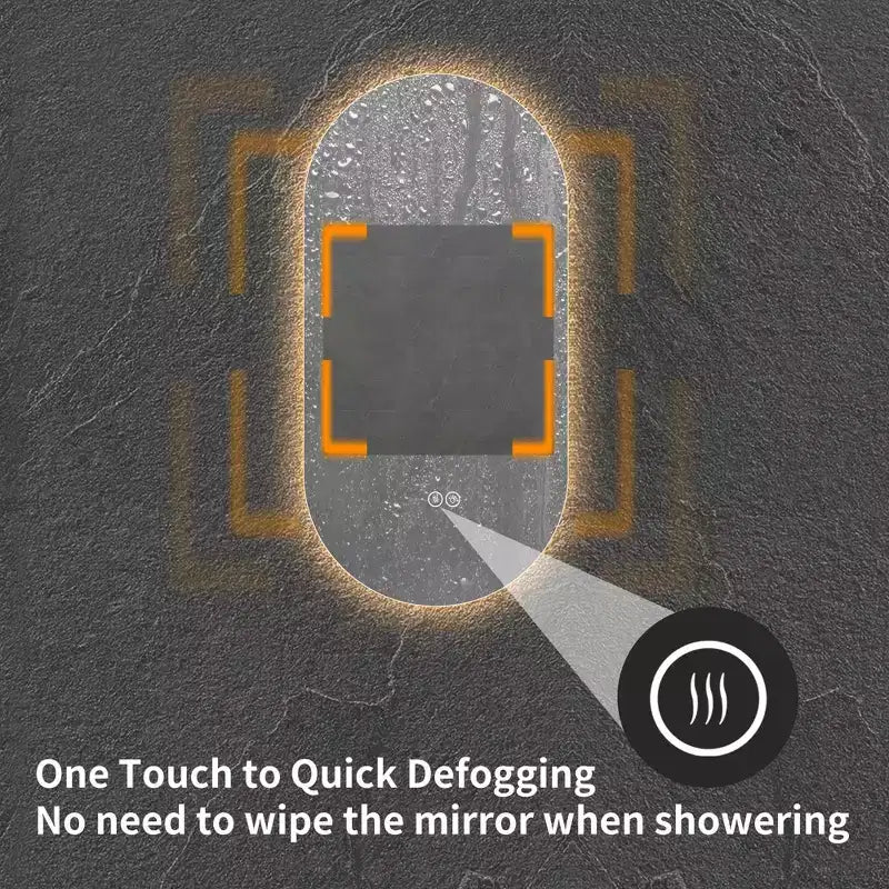 Espejo de baño con tocador inteligente, montado en la pared, con pantalla táctil LED, antiempañamiento, de 48 x 24 pulgadas