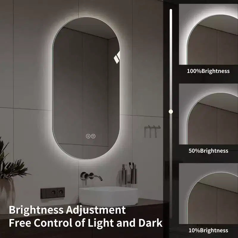 Espejo de baño con tocador inteligente, montado en la pared, con pantalla táctil LED, antiempañamiento, de 48 x 24 pulgadas