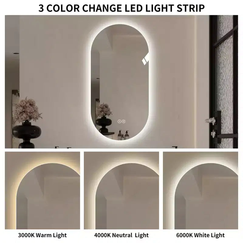 Espejo de baño con tocador inteligente, montado en la pared, con pantalla táctil LED, antiempañamiento, de 48 x 24 pulgadas