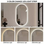Espejo de baño con tocador inteligente, montado en la pared, con pantalla táctil LED, antiempañamiento, de 48 x 24 pulgadas