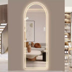 Espejo de cuerpo entero LED con arco de 65 x 21 pulgadas, regulable, de pie o montado en la pared para dormitorio, sala de estar, vestidor