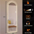 Espejo de cuerpo entero LED con arco de 65 x 21 pulgadas, regulable, de pie o montado en la pared para dormitorio, sala de estar, vestidor