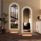 Espejo de cuerpo entero LED con arco de 65 x 21 pulgadas, regulable, de pie o montado en la pared para dormitorio, sala de estar, vestidor