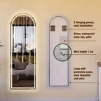 Espejo de cuerpo entero LED con arco de 65 x 21 pulgadas, regulable, de pie o montado en la pared para dormitorio, sala de estar, vestidor