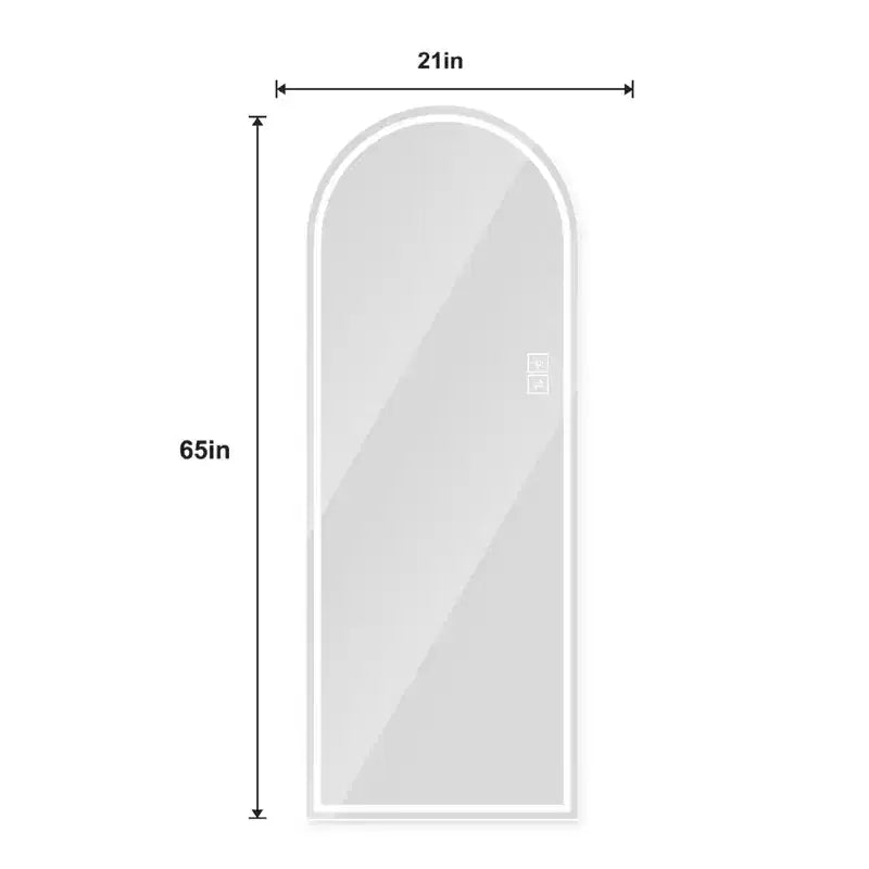 Espejo de cuerpo entero LED con arco de 65 x 21 pulgadas, regulable, de pie o montado en la pared para dormitorio, sala de estar, vestidor