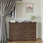 Cómoda de 7 cajones para dormitorio, cómoda de madera, mueble de TV estriado, organizador de almacenamiento para sala de estar, pasillo y entrada, nogal