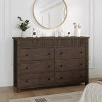 Cómoda de 7 cajones para dormitorio, cómoda de madera, mueble de TV estriado, organizador de almacenamiento para sala de estar, pasillo y entrada, nogal
