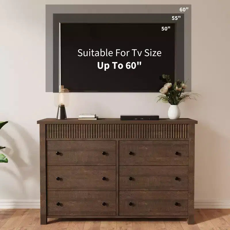 Cómoda de 7 cajones para dormitorio, cómoda de madera, mueble de TV estriado, organizador de almacenamiento para sala de estar, pasillo y entrada, nogal