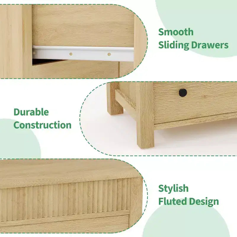 Cómoda de 7 cajones para dormitorio, cómoda de madera, mueble de TV estriado, organizador de almacenamiento para sala de estar, pasillo y entrada, nogal