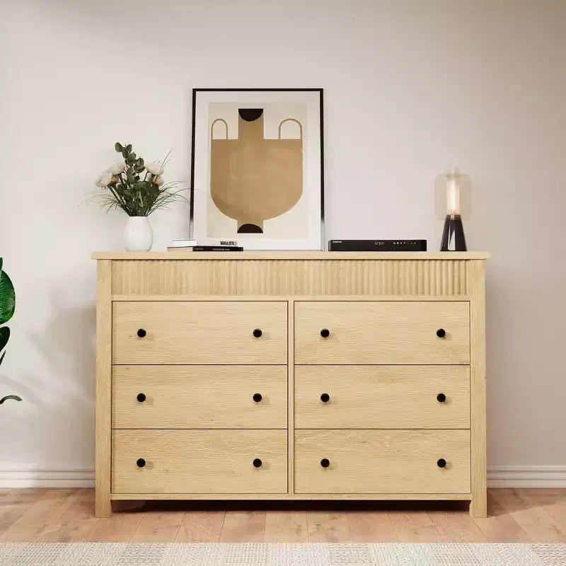 Cómoda de 7 cajones para dormitorio, cómoda de madera, mueble de TV estriado, organizador de almacenamiento para sala de estar, pasillo y entrada, nogal
