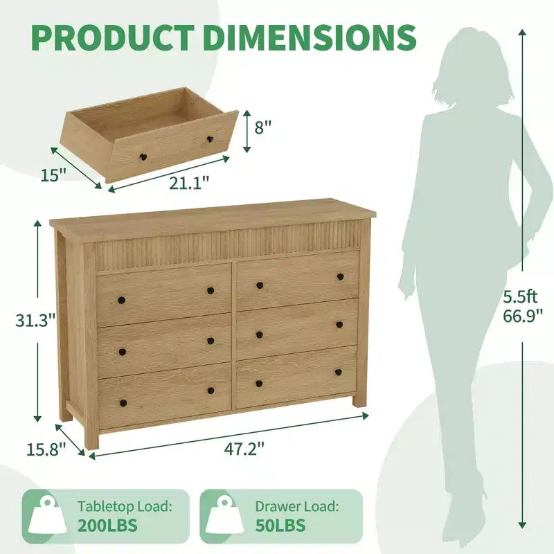 Cómoda de 7 cajones para dormitorio, cómoda de madera, mueble de TV estriado, organizador de almacenamiento para sala de estar, pasillo y entrada, nogal